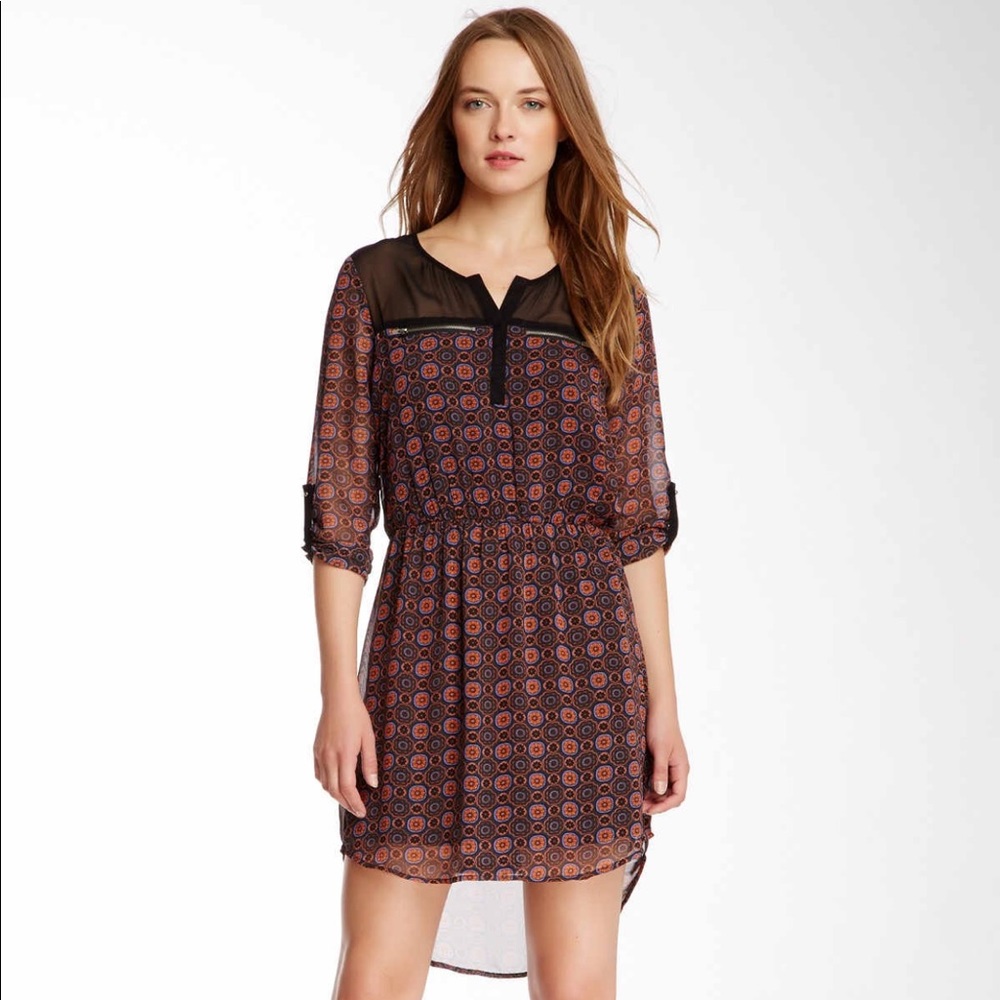 NWT Daniel Rainn Rolled Sleeve Print Dress Large